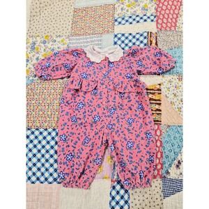 Vintage 90's OshKosh Bgosh Baby Girl Pink Floral Corduroy Romper 6-9 Months